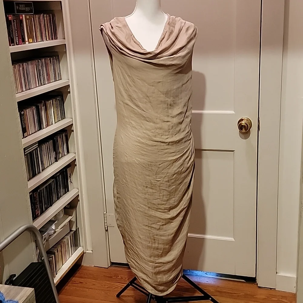 Allsaints Spitalfields Contour Dress in metallic Beige US 10 Japanese Cloth - Picture 10 of 13